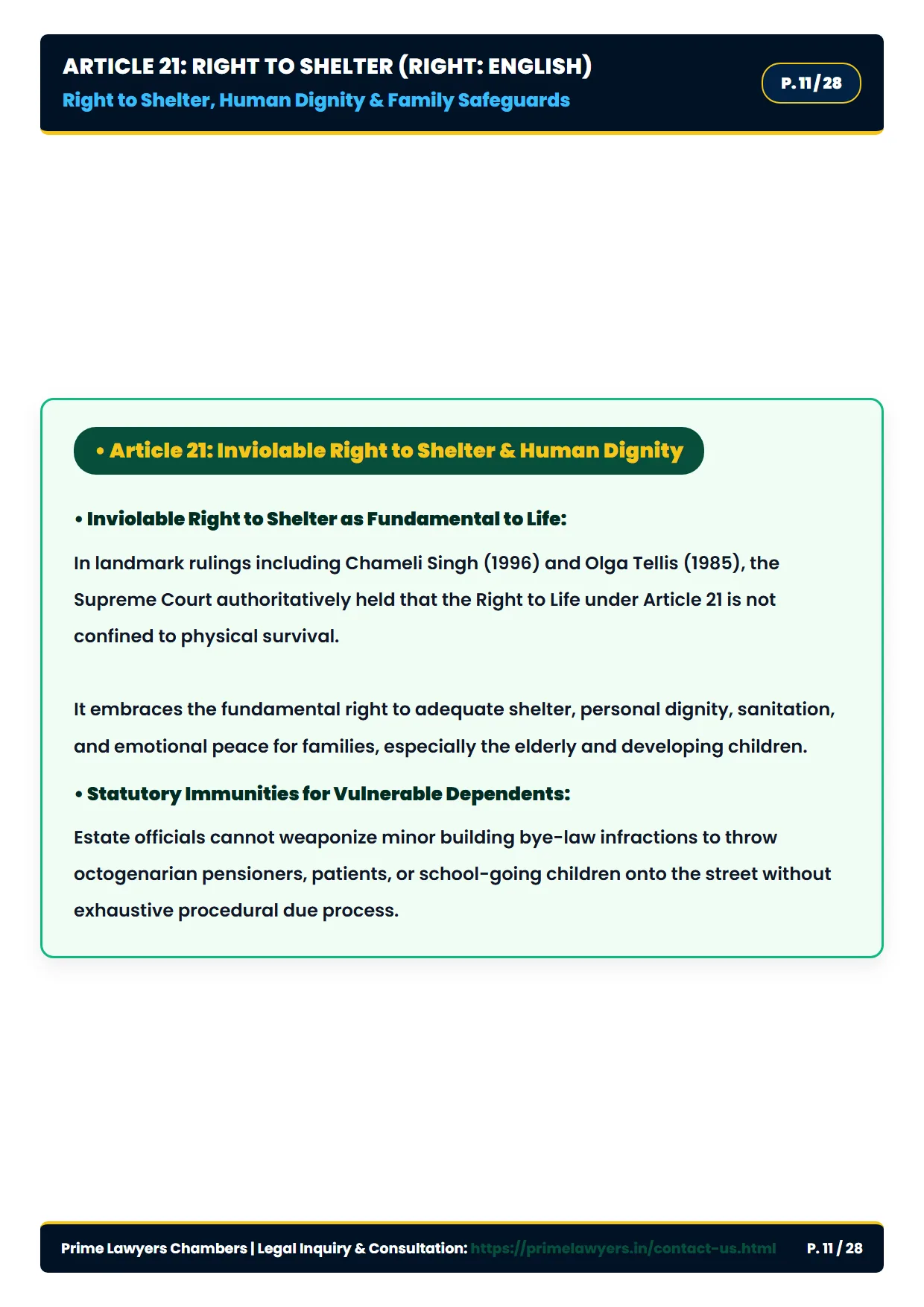 Page 11: Article 21 Right to Shelter & Human Dignity Guarantee (English)