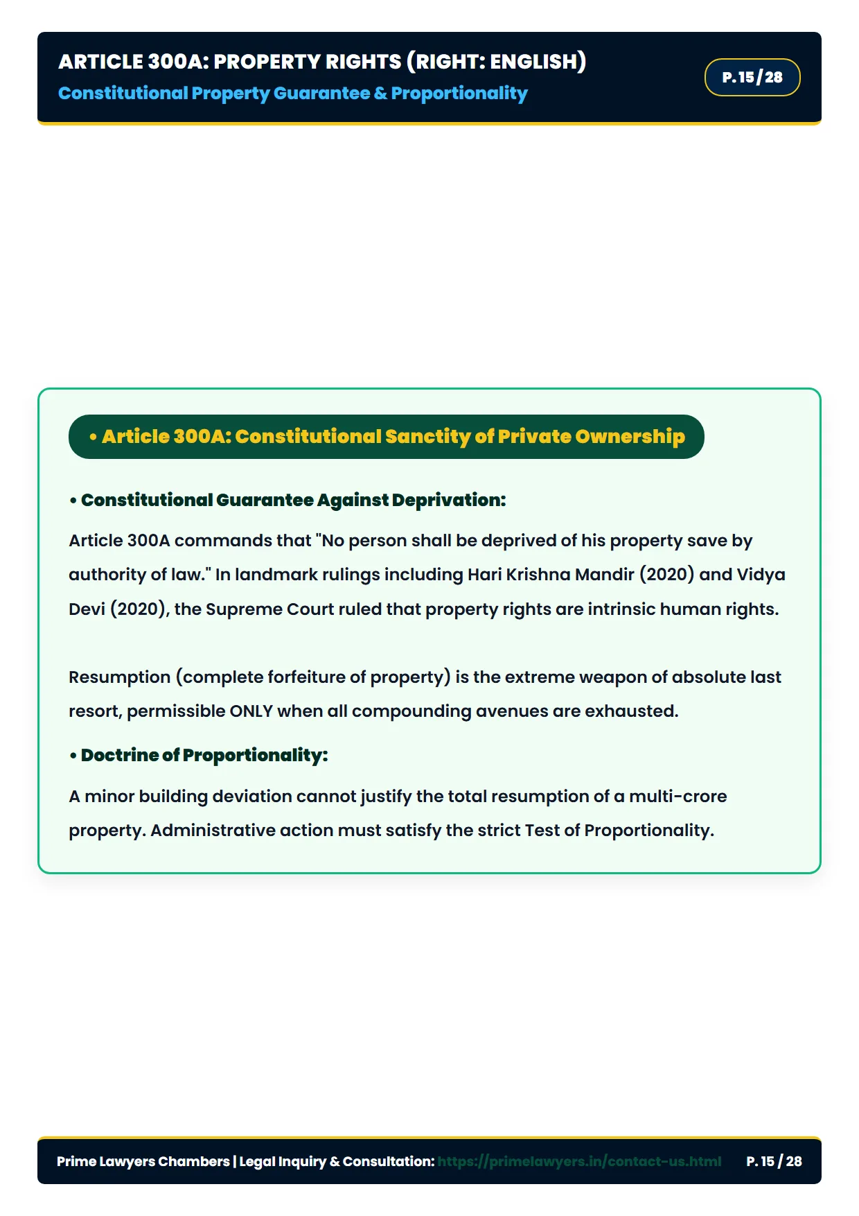 Page 15: Article 300A Property Rights Guarantee & Due Process Doctrine (English)